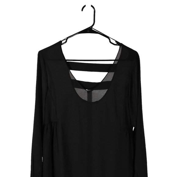 Zara Women's Blouse Black V-Neck Back Straps Long Sleeve Chiffon Shirt Top Small - Picture 7 of 9